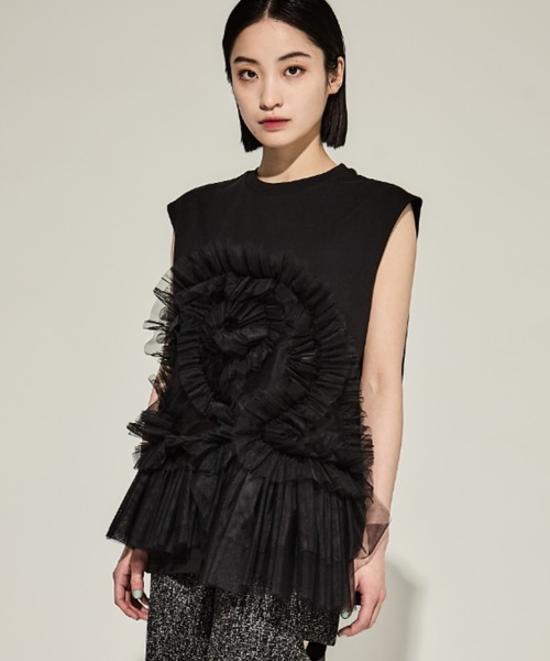 tシャツ 「VIVIANO/ヴィヴィアーノ」Tulle Sleeveless T-Shirt レディース