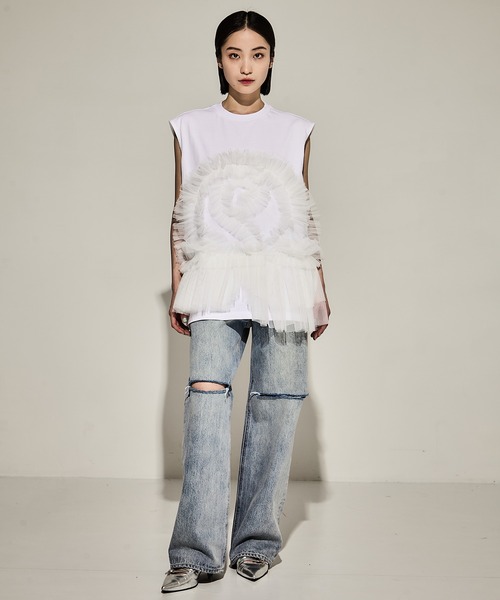 【年中無休】 VIVIANO tシャツ 「VIVIANO/ヴィヴィアーノ」Tulle Sleeveless T トップス