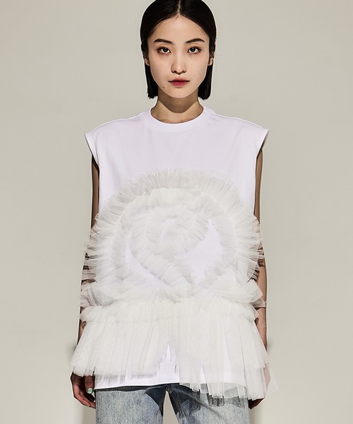 VIVIANO tシャツ 「VIVIANO/ヴィヴィアーノ」Tulle Sleeveless T