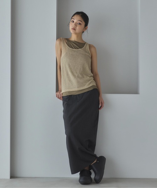 feepur タンクトップ ノースリーブ 異素材レイヤードアメスリ