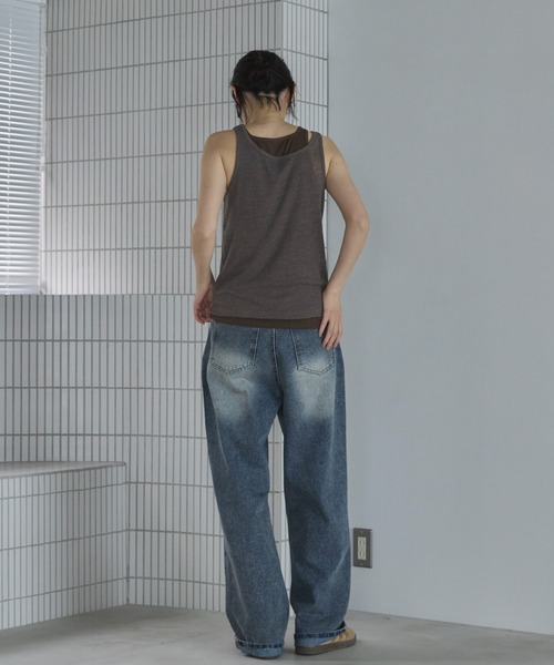 feepur（フェピュール） タンクトップ ノースリーブ 異素材レイヤード