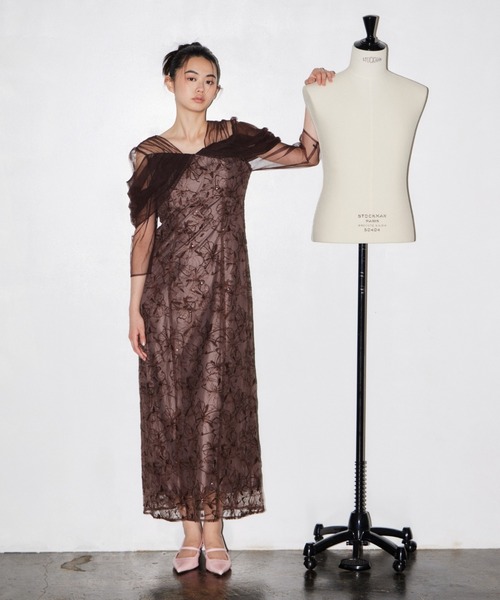 パーティードレス ドレス チュールドレープスパンコールドレス / tulle drape spangle dress