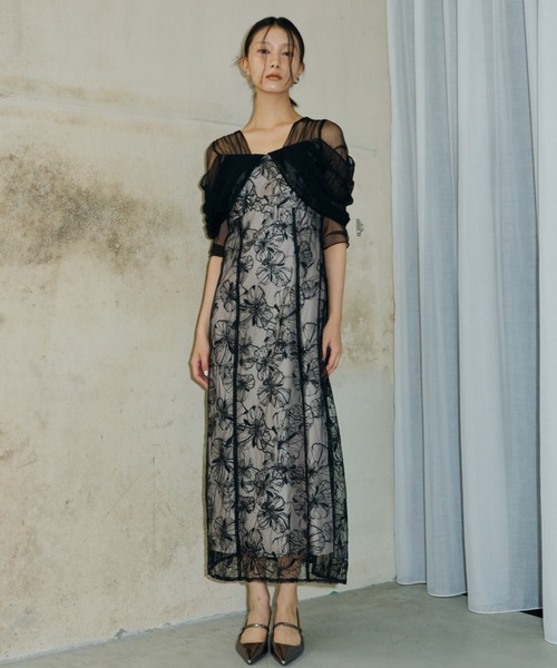 ANDRESD ドレス tulle drape spangle dress / チュールドレープ