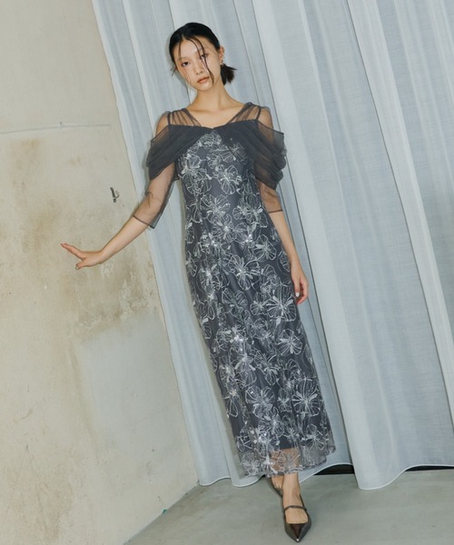 ANDRESD 2wayチュールドレス ANDRESD ドレス tulle drape spangle dress / チュールドレープ