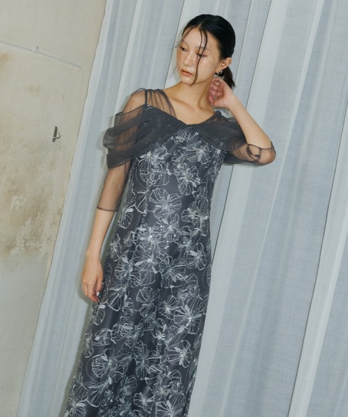 【2025新作】美品/andresd/チュールドレープスパンコールドレスイエロー ANDRESD アンドレスド チュールドレープスパンコールドレス