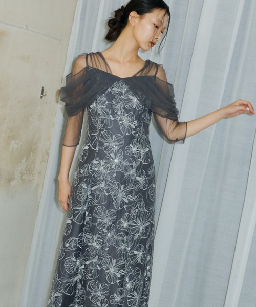 ANDRESD ドレス tulle drape spangle dress / チュールドレープ
