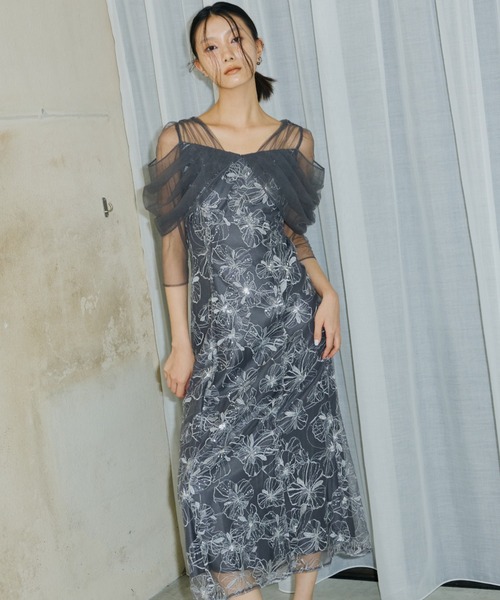 ANDRESD ドレス tulle drape spangle dress / チュールドレープ