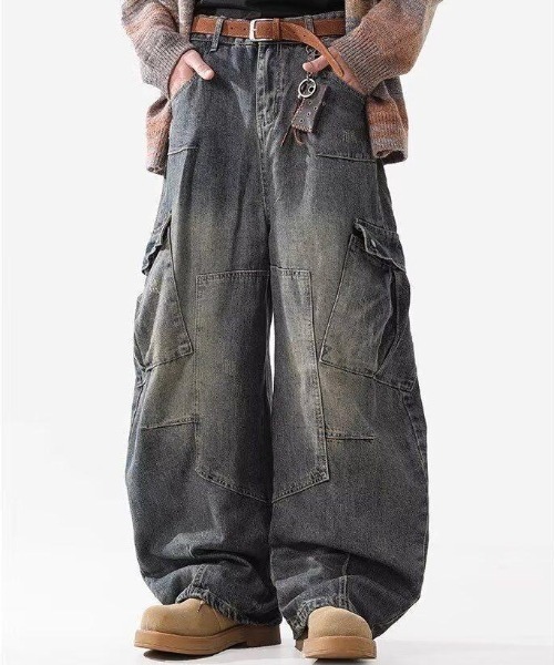 OOTJ ORGNデニムパンツ ワイドシルエット FreeZone ワイドパンツ ジーンズ ワイドシルエット ヴィンテージカーゴ