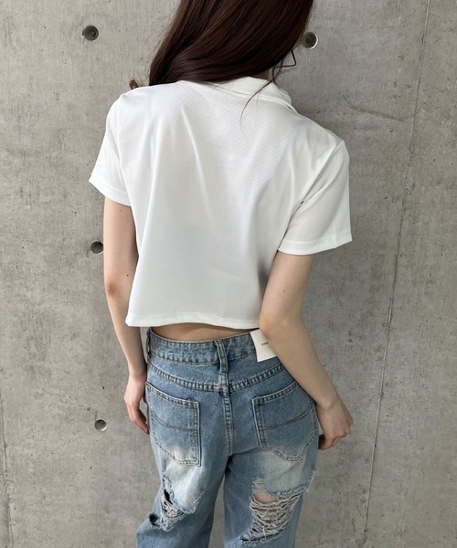 トップス yu GLAMOROUS JANE tシャツ ダブルZIPクロップド丈半袖トップス