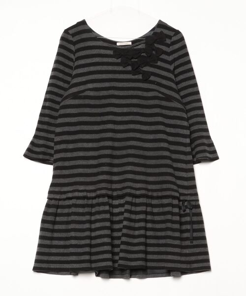 Rose Tiara（ローズティアラ） ボーダー柄7分袖ワンピース 46 グレー