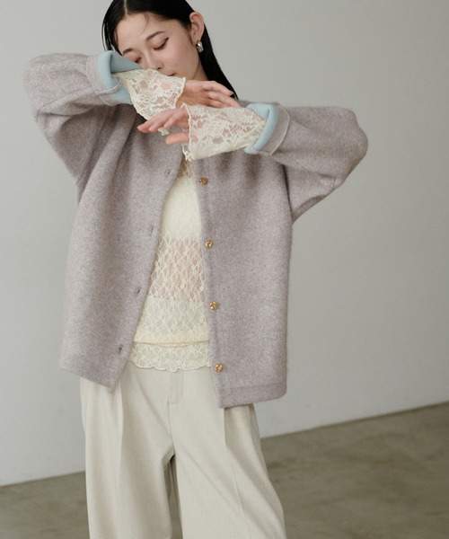 新品LARUTA FOX混Wフェイスニットコート LARUTA】FOX混Wフェイスニットコート（ノーカラーコート