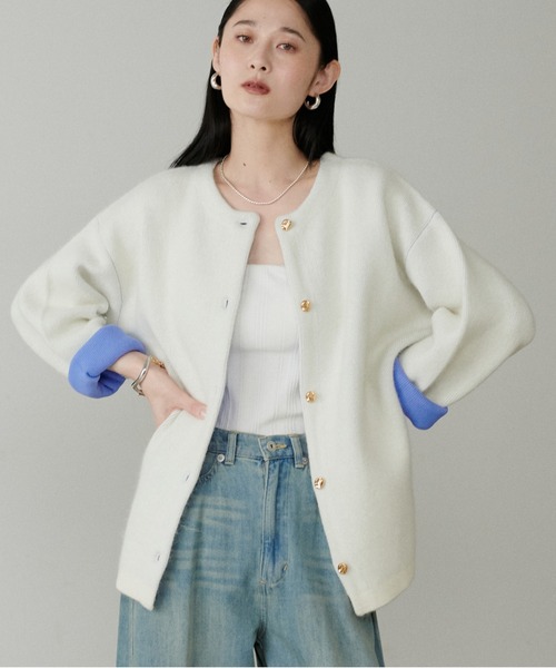 タグ付き　LARUTA ラルータ　FOX混Wフェイスニットコート　金ボタン LARUTA（ラルータ） ノーカラーコート コート 「LARUTA」FOX混W