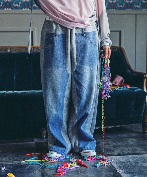 tsumori chisato niko and... デニムパッチワークパンツ tsumori chisato(ツモリチサト)】コラボ ネコパッチワークデニム