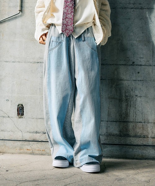 ワイドパンツ ジーンズ デニム デニムパンツ 「MODE NORM CORE」デニムパッチワークパンツ レディースの画像
