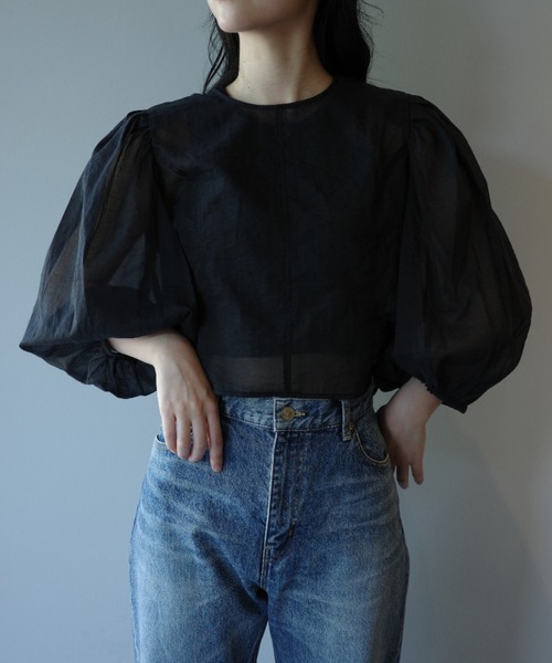 ブラウス シャツ MANOF SHEER GATHER BLOUSE レディース
