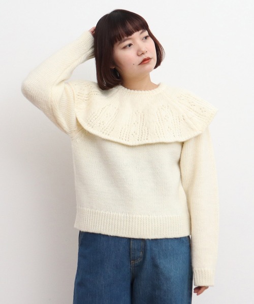 1/3Wool 透かし編みケープ襟プルオーバー Dot＆Stripes CHILD WOMAN（ドット＆ストライプス チャイルドウーマン