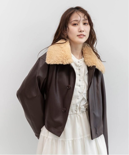 RANDA ブルゾン アウター 2WAY ファー襟付きフェイクレザー