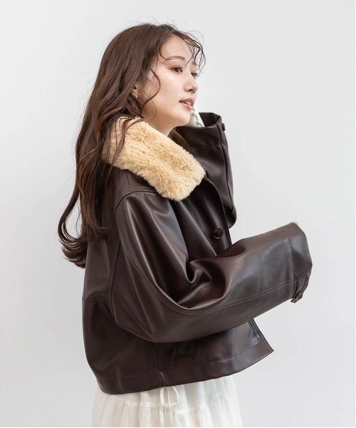 RANDA（ランダ） ブルゾン アウター 2WAY ファー襟付きフェイクレザー