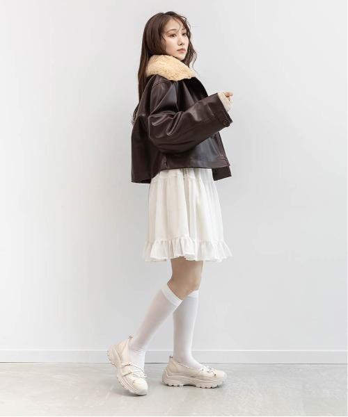 RANDA（ランダ） ブルゾン アウター 2WAY ファー襟付きフェイクレザー