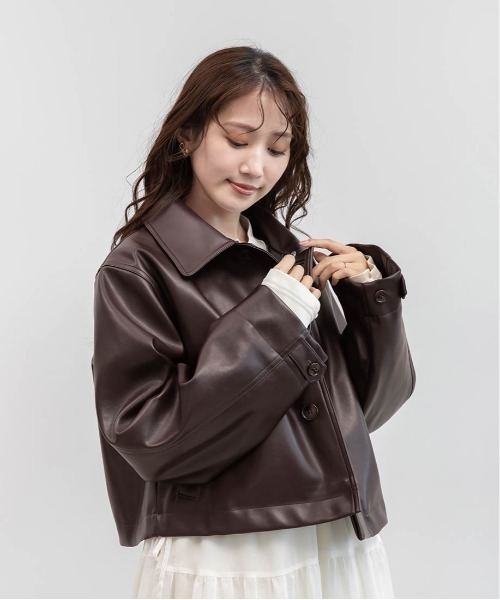 RANDA ブルゾン アウター 2WAY ファー襟付きフェイクレザージャケット