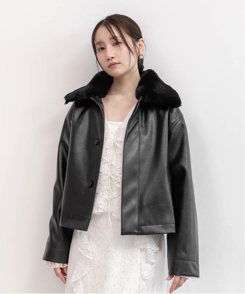 RANDA（ランダ） ブルゾン アウター 2WAY ファー襟付きフェイクレザー