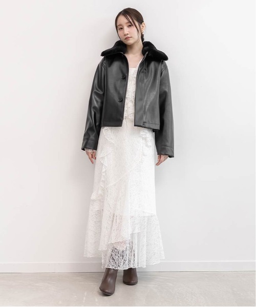 RANDA ブルゾン アウター 2WAY ファー襟付きフェイクレザージャケット