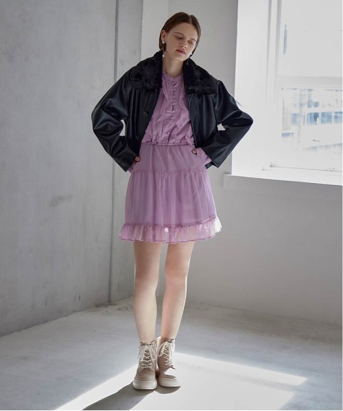 RANDA（ランダ） ブルゾン アウター 2WAY ファー襟付きフェイクレザー