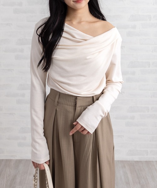 CLEAR BASIC tシャツ ドレープデザイン長袖カットソートップス