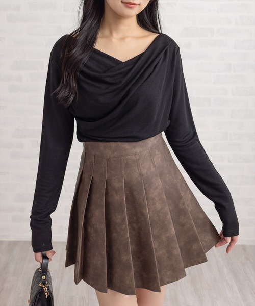 CLEAR BASIC tシャツ ドレープデザイン長袖カットソートップス