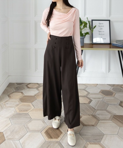 CLEAR BASIC tシャツ ドレープデザイン長袖カットソートップス