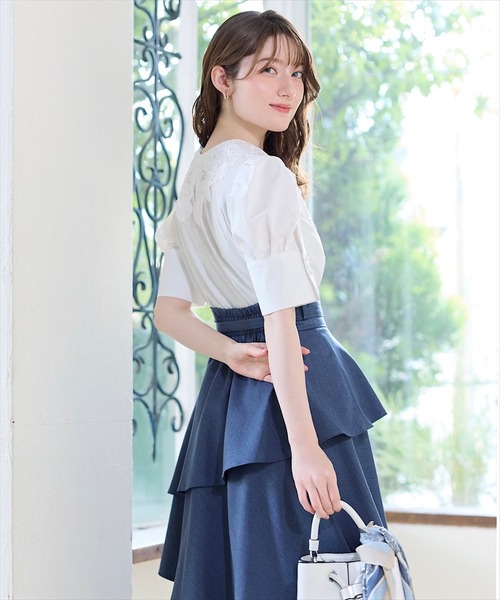 「SWINGLE」 半袖ブラウス FREE ネイビー レディース_画像2