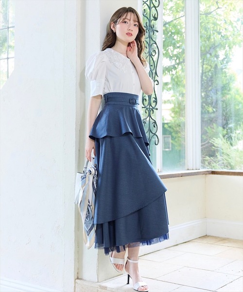 「SWINGLE」 半袖ブラウス FREE ネイビー レディース_画像3