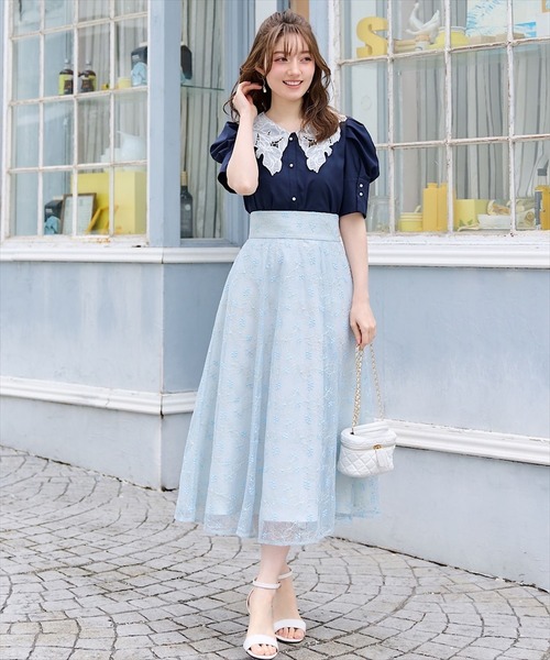 「SWINGLE」 半袖ブラウス FREE ネイビー レディース_画像6