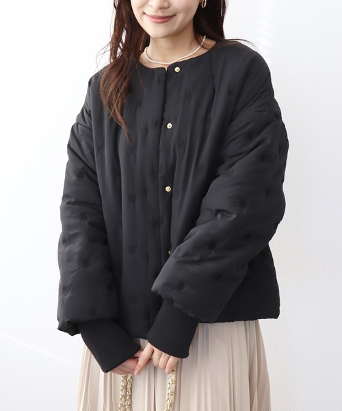 ジャケット ノーカラージャケット ドット刺繍キルティングノーカラージャケット レディース_6