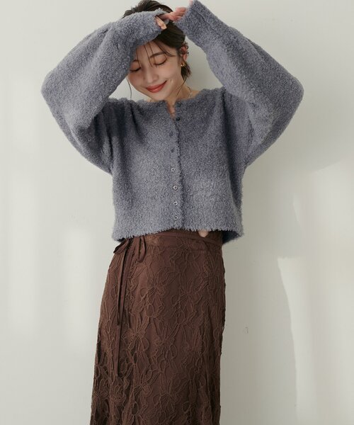 【りさこ@プロフ読んで下さい】クレージュ　ニットクロップドカーディガン フェザーニットクロップド丈カーディガン[tt014] | レディース