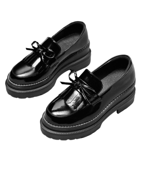 shoes365 ローファー 厚底リボンタッセルローファー レディース