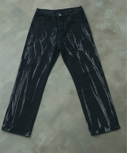 BLANK HOTEL ジーンズ Bleached Slash Black Denim Pants / スラッシュ