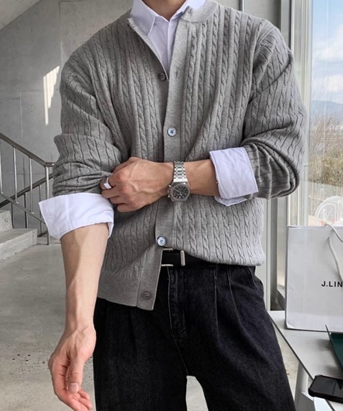 SALE❗️COACH グレー ケーブルニット カーディガン 　メンズ NOWLE（ノウル） カーディガン 「NOWLE」クルーネック ケーブル編み
