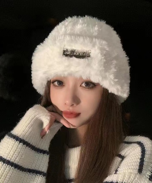 lulufa ニット帽 ニットキャップ ボーダーボアビーニー/ボアキャップ