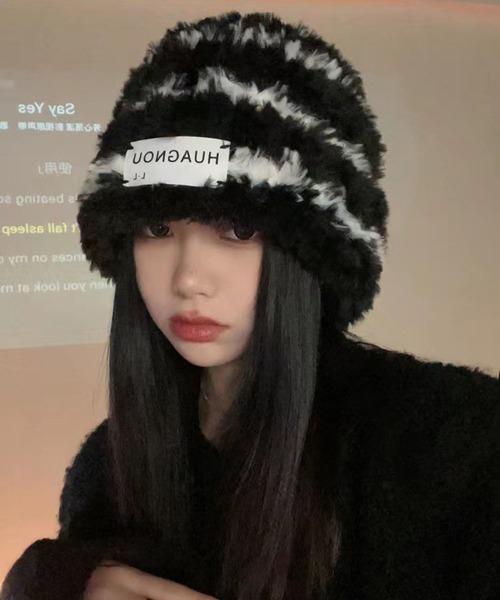 lulufa ニット帽 ニットキャップ ボーダーボアビーニー/ボアキャップ