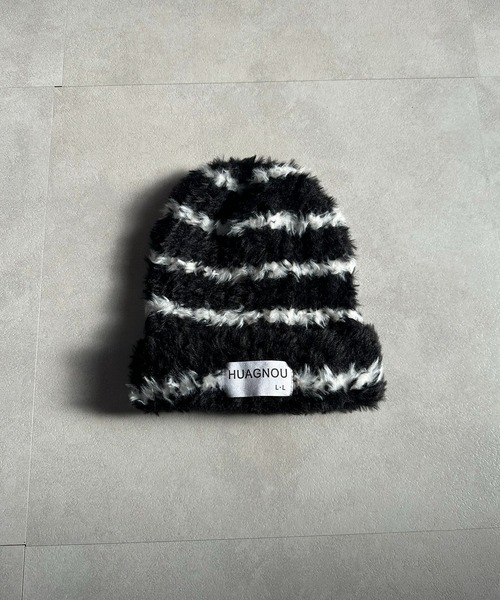 lulufa ニット帽 ニットキャップ ボーダーボアビーニー/ボアキャップ