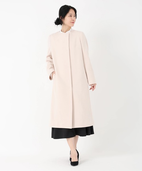 STRAWBERRY-FIELDS スプリングコート ノーカラーコート 刺繍 ストロベリーフィールズ STRAWBERRY FIELDS ノーカラーロングコート