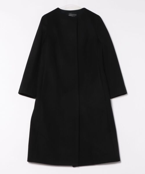 【タグ付新品】STRAWBERRY-FIELDS ノーカラーロングコート 黒 STRAWBERRY-FIELDS（ストロベリーフィールズ） ノーカラーコート