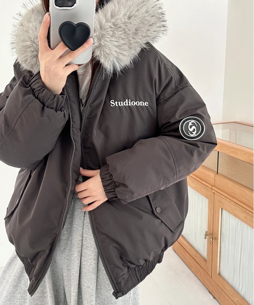 SHEENA（シーナ） ブルゾン アウター ワンポイント刺繍ロゴファー