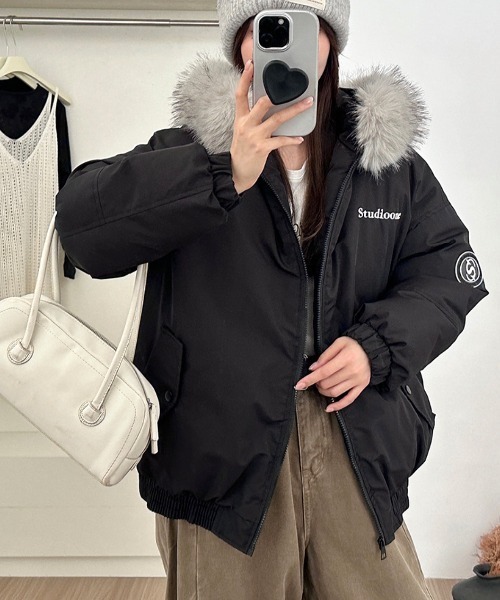 Sean John ショーンジョン　中綿モッズコート　刺繍ロゴ　ファーフード　黒 SEAN JOHN（ショーンジョン） [並行輸入品] レザー×ダウン