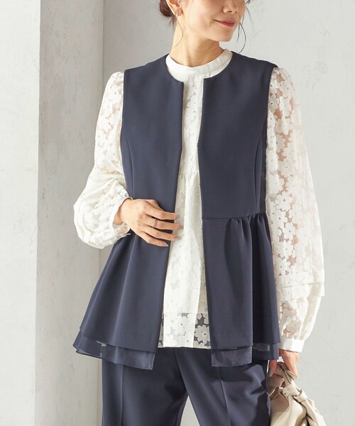 【新品】SHIPS メランジ ギマ テーラー ジレ ベスト　オフホワイト 新品】SHIPS メランジ ギマ テーラー ジレ ベスト オフホワイト ダブル