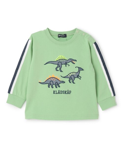 kladskap（クレードスコープ） tシャツ 恐竜アップリケ袖ライン長袖T