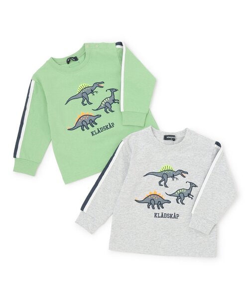 kladskap（クレードスコープ） tシャツ 恐竜アップリケ袖ライン長袖T