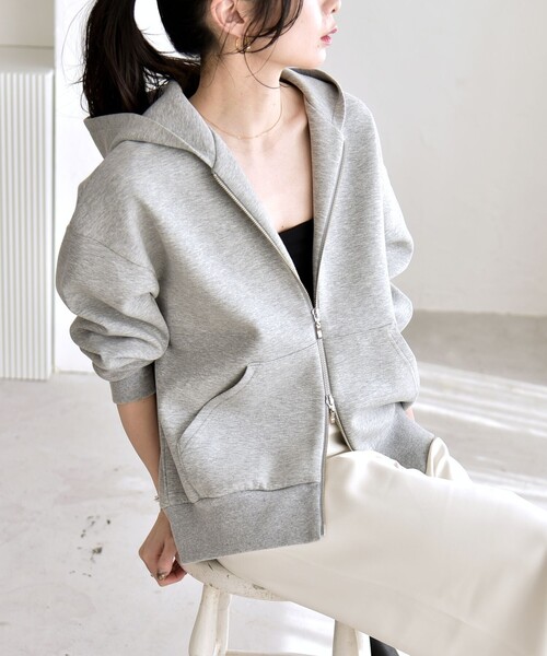 「quaranciel」 ジップアップパーカー ONE SIZE チャコールグレー レディース_画像9