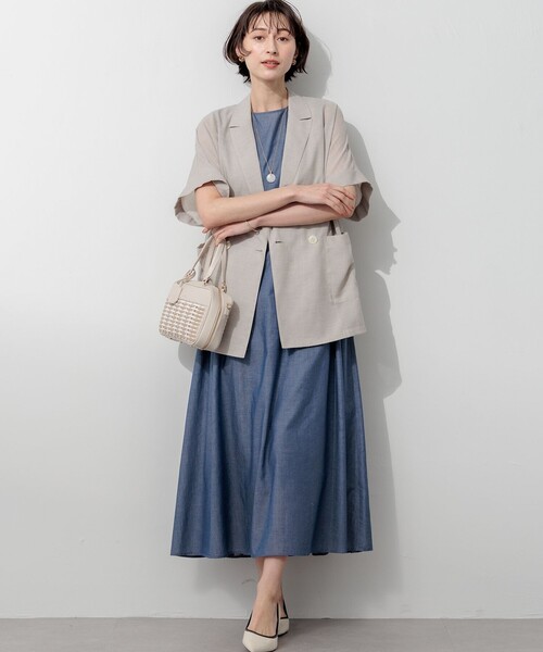 【今期新作】ウォッシャブルボイル　ハーフスリーブ　ダブルジャケット38 ベージュ コート アウター ウォッシャブルボイル ハーフスリーブ ダブル